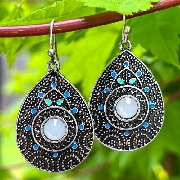 Art Deco Teardrop Antique Silver Earrings - Picture 1 of 3